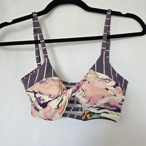 Maaji Yellow Peach Floral Twist Front Strappy Swim Bikini Top